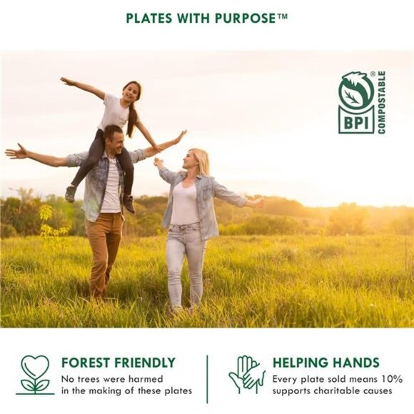 100%Compostable Paper Plates,HeavyDuty Disposable Plates [125-Pack] 9Inch Plates - Picture 2 of 8